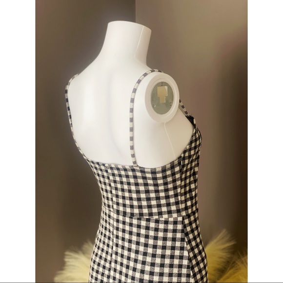 Zara Black & White Plaid Midi Dress w/ Slit - Picture 2 of 9